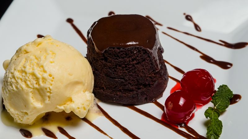 Chocolate lava cake dessert at Anthony's pizza